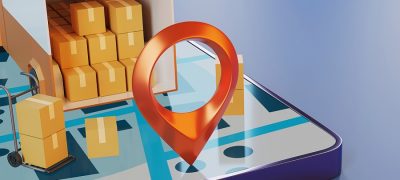 3d rendering Smart phone and delivery truck.